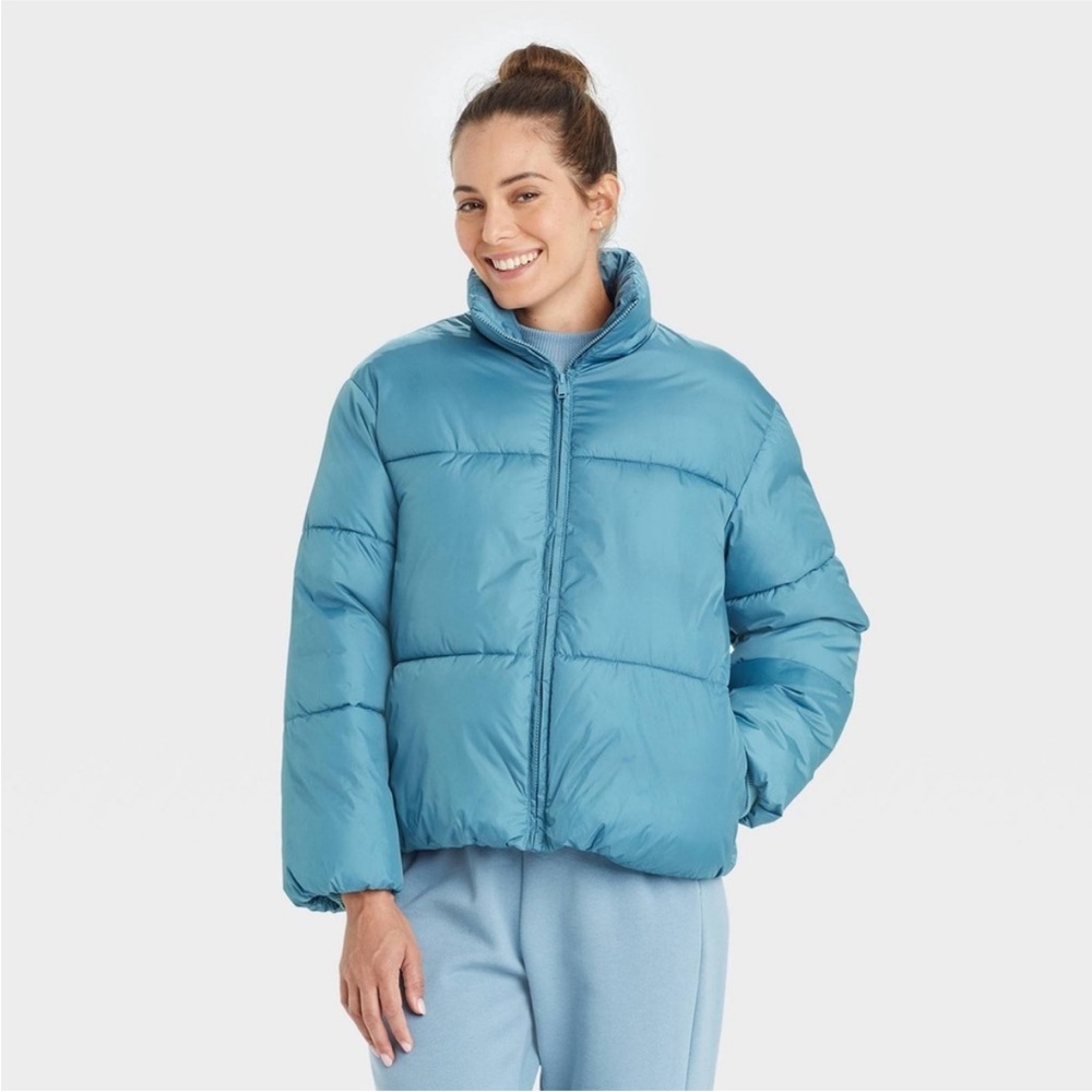 Womens Light Blue Water - Resistant Puffer Jacket - Size Small